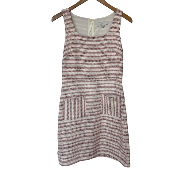 LOFT Women's Size 4 Woven Textured Stripe Sheath Dress w/ Pockets Multicolor - Picture 2 of 10